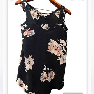 Joie Tank Top Blouse  Women’s Sz S Black Floral 100% Silk Sleeveless Scoop Neck